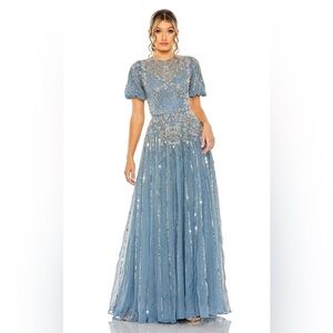 Mac Duggal 5991 High Neck Puff Sleeve Embellished A Line Gown